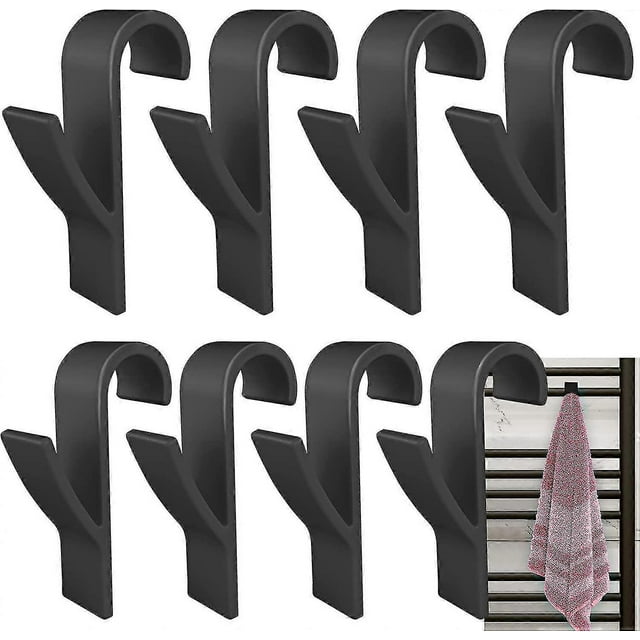 8 Pcs Black Round Radiator Hook, Towel Dryer Hook, Bathroom Towel Hook, Towel Dryer Radiator Hook, Towel Dryer Hook, All Standard Radiators, Removable