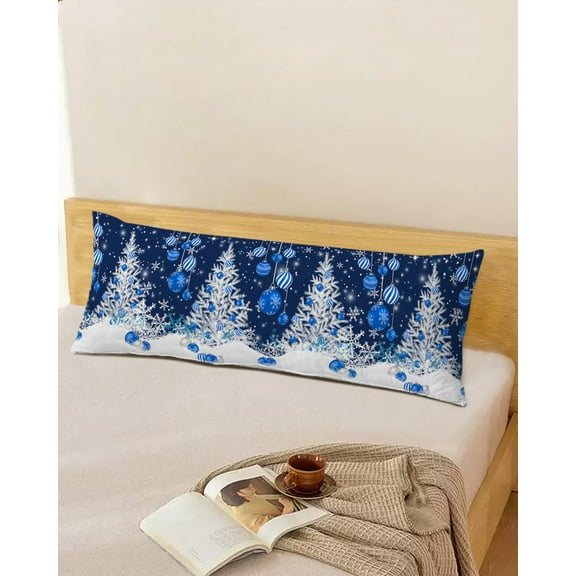 Christmas Blue Throw Pillow Cover,Xmas Tree Decor Balls Winter Snowflakes Rectangle Decorative Pillow Case Protector Soft Cushion Cover Lumbar Pillowcase for Couch Sofa Bedroom Car Decor 20x54 Inch