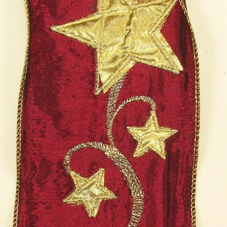 Burgundy Red and Gold Star Wired Craft Ribbon 4" x 10 Yards