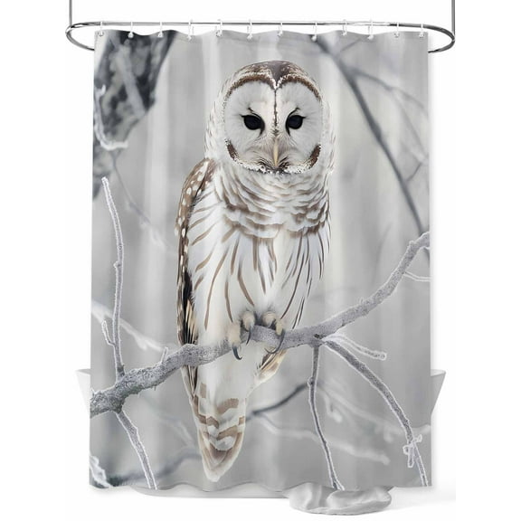Fsddascl White Owl Shower Curtain Set - 66" x 72" Washable Bathtub Curtain with 12 Hooks, Farmhouse Animal Birds Tree Branches Waterproof Fabric Stall Shower Curtains for Bathroom/Bathtub Décor