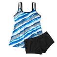 thumbnail image 5 of Wyobmus Women Modest Tankini Swimsuit Tummy Control Vintage Stripe Printed Swimwear Two Piece Bathing Suits Double Spaghetti Straps Swim Tank Top With Boyshorts B-Blue, 5 of 5