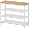 Shoe Rack with 3 PU Shelves, 4-Tier Shoe Storage Organizer for Closet and Entryway, Holds 9-12 Pairs of Shoes, Sturdy Metal Frame, Small Spaces, White and Natural WN94XJ01