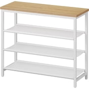 Shoe Rack with 3 PU Shelves, 4-Tier Shoe Storage Organizer for Closet and Entryway, Holds 9-12 Pairs of Shoes, Sturdy Metal Frame, Small Spaces, White and Natural WN94XJ01
