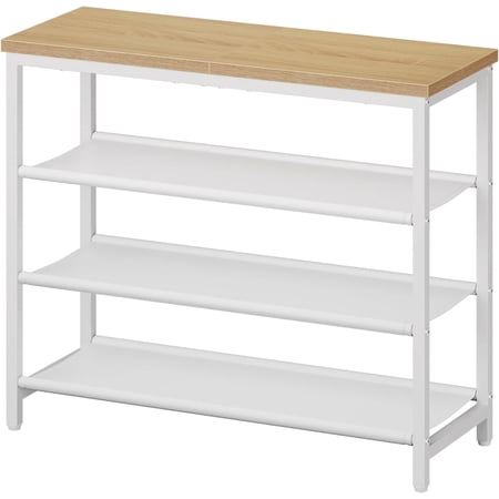 Shoe Rack with 3 PU Shelves, 4-Tier Shoe Storage Organizer for Closet and Entryway, Holds 9-12 Pairs of Shoes, Sturdy Metal Frame, Small Spaces, White and Natural WN94XJ01