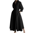 thumbnail image 2 of ClodeEU Women's Linen Blend Collared V Neck High Waist Long Sleeve Maxi Dress ,Solid Color Casual Loose Fit Dress Black,Women's Plus S, 2 of 8