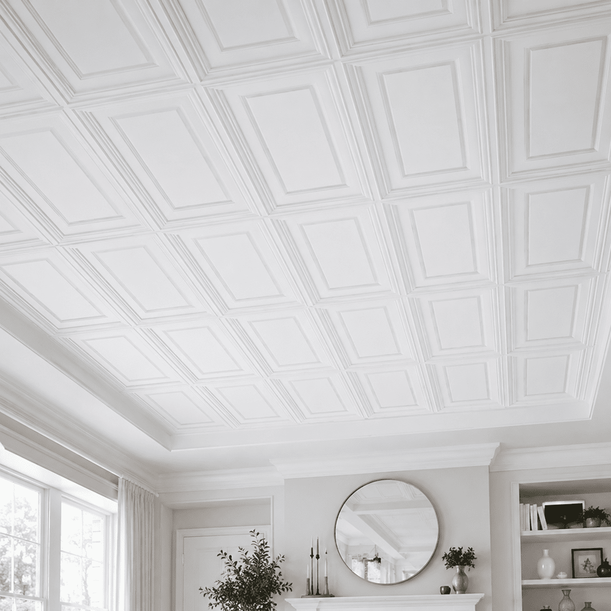Yeslife 12pcs 24x48 in PVC Drop Ceiling Tiles, White 3D Embossed, Waterproof for Grid System Glue-Up, Basement Garage Office, 96 sq ft