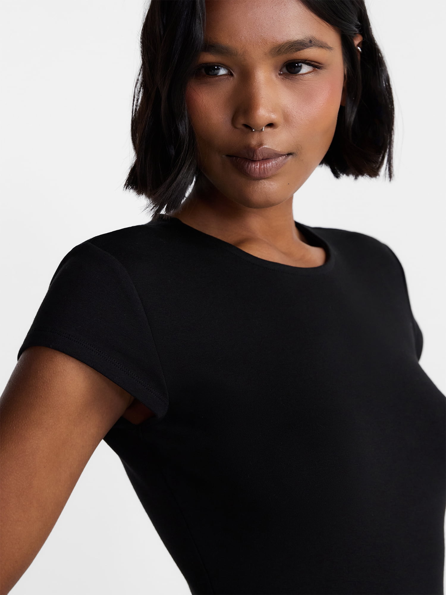 No Boundaries Crewneck Midi Dress with Short Sleeves, Women's XXS-XXL