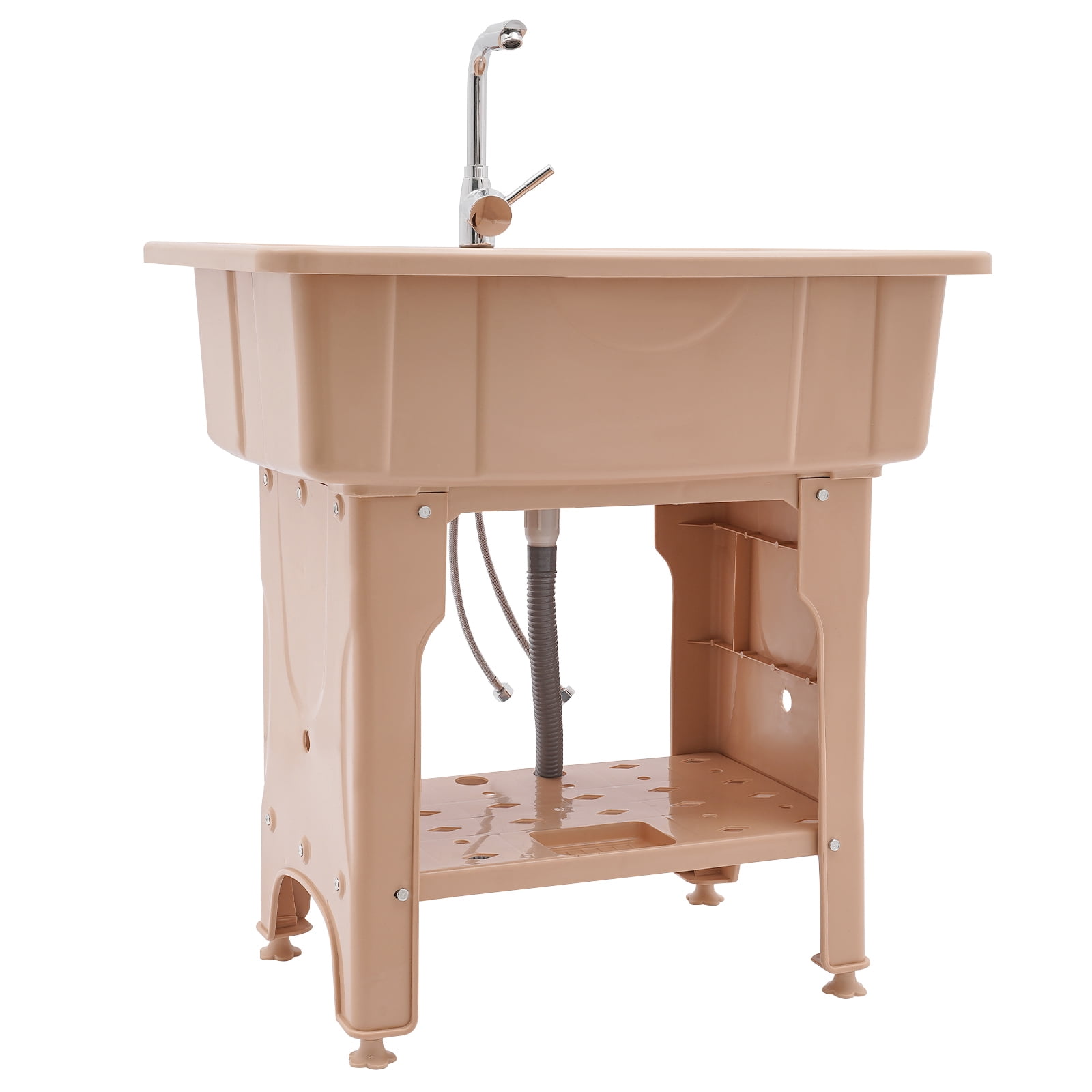 Modern Coffee Laundry Sink, Spacious Utility Sink, Utility Sink with Storage Shelf, Slop Sink Wash Station 31.5*22.05*33.46in