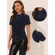 thumbnail image 2 of INSPIRE CHIC Blusa de fiesta de manga corta con cuello redondo y lentejuelas de terciopelo para mujer Azul marino S, 2 of 4