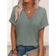 thumbnail image 6 of Womens Short Sleeve Sweater Waffle Knit Tops V Neck Spring Summer T Shirts Casual Blouses Outfits Green S, 6 of 8