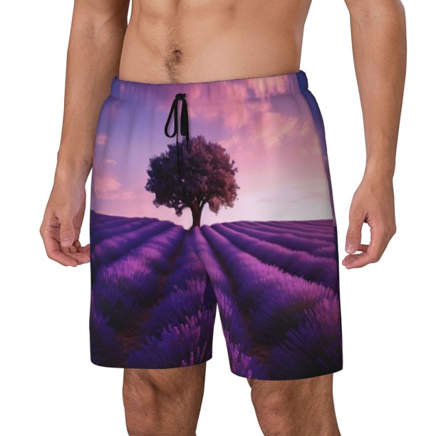 Balery Lavender Field Sunset Bañador para hombre, shorts de playa de secado rápido con entrepierna y forro de compresión-Small