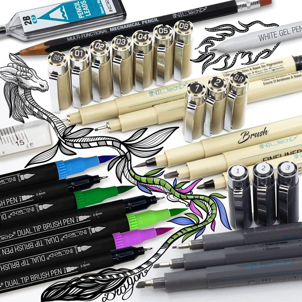 Dual Tip Markers Set - 36 Pcs Art supply, Calligraphy Pen, Bullet Journal, Brush Pens, Adult Coloring