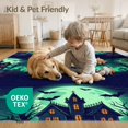 thumbnail image 4 of ODIKA 3'x5' Washable Throw Rug Halloween Eerie Gothic Cemetery Tilted Tombstones Flying Bats for Entryway, Kitchen, Mudroom, Stain Resistant, Low Profile, Non-Slip, 4 of 7