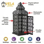 Temple Moroccan Style Lantern Decorative Candle Holder for Home Decor, Black, Set of 2