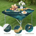 thumbnail image 4 of Teal Gold Marble Pattern Square Fitted Tablecloth with Elastic Edge,Square Table Cover,Washable Elastic Table Cover for Home Kitchen Party Decor 34"x34", 4 of 6