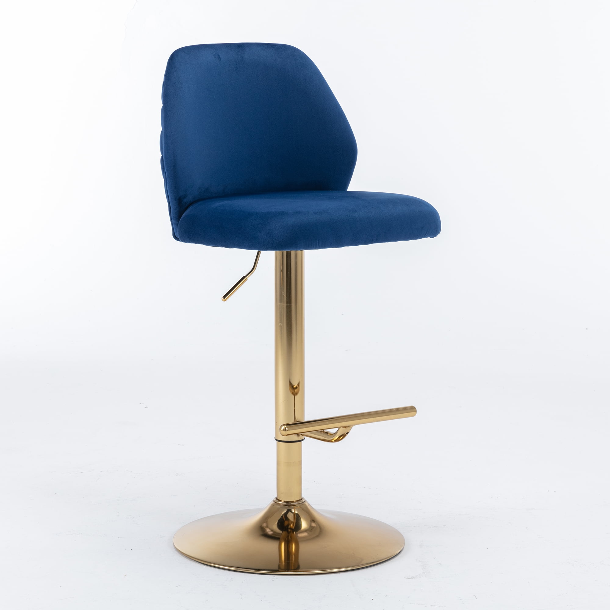 Kadyn Swivel Bar Stools Chair Set of 2, Adjustable Counter Height Barstools with Tufted High Back & Ring Pull, Navy Blue Kadyn Swivel Bar Stools Chair Set of 2, Adjustable Counter Height Barstools with Tufted High Back & Ring Pull, Navy Blue