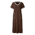 thumbnail image 3 of Aobny Loungewear Nightgowns for Women Polyester Brown V-Neck Solid Short Sleeve Long with Pockets Adults Breathable, 3 of 6