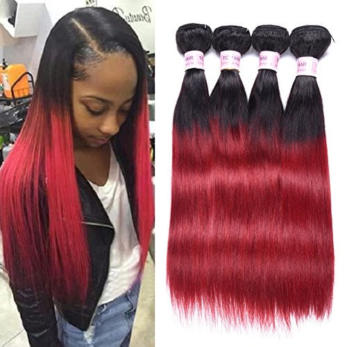 Aigemei Brazilian Ombre Burgundy Hair Extensions Black To Red
