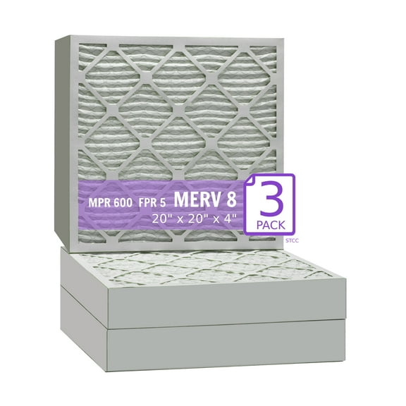 20x20x4, Purolator DMK80 Extended Surface Pleated Air Filter, Mechanical MERV 8, (3 Pack)