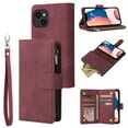 thumbnail image 1 of Jiahe Cover For iPhone 14 Wallet Case 6.1 inch,with Card Holder Wrist Strap Premium Leather Flip Kickstand Full Body Protection Case Cover,Winered, 1 of 8