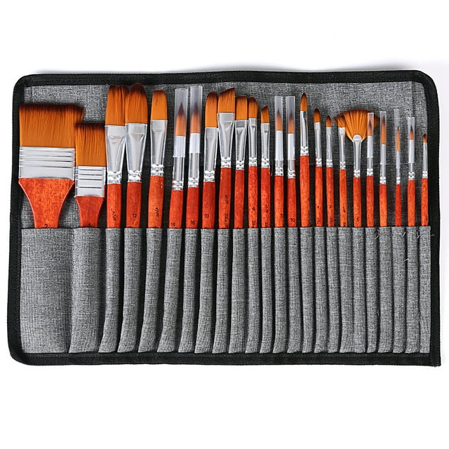 MIXFEER 24 Pcs Ensemble de Pinceaux Kit Artiste Professionnel Pinceaux Ronds avec Poils en Nylon Style Rétro Rouge Pinceaux pour Acrylique Aquarelle Gouache Visage Peinture Grand Dessin Artistique