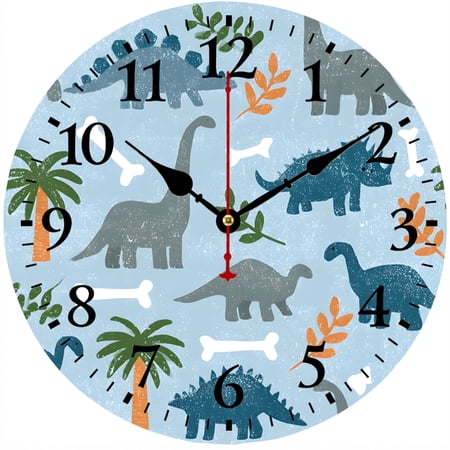 CozyHour Dinosaur Wall Clock 9.84 Inch, Battery Operated Analog Clock, Kids Room Nursery Playroom Decor for Boys Bedroom Classroom