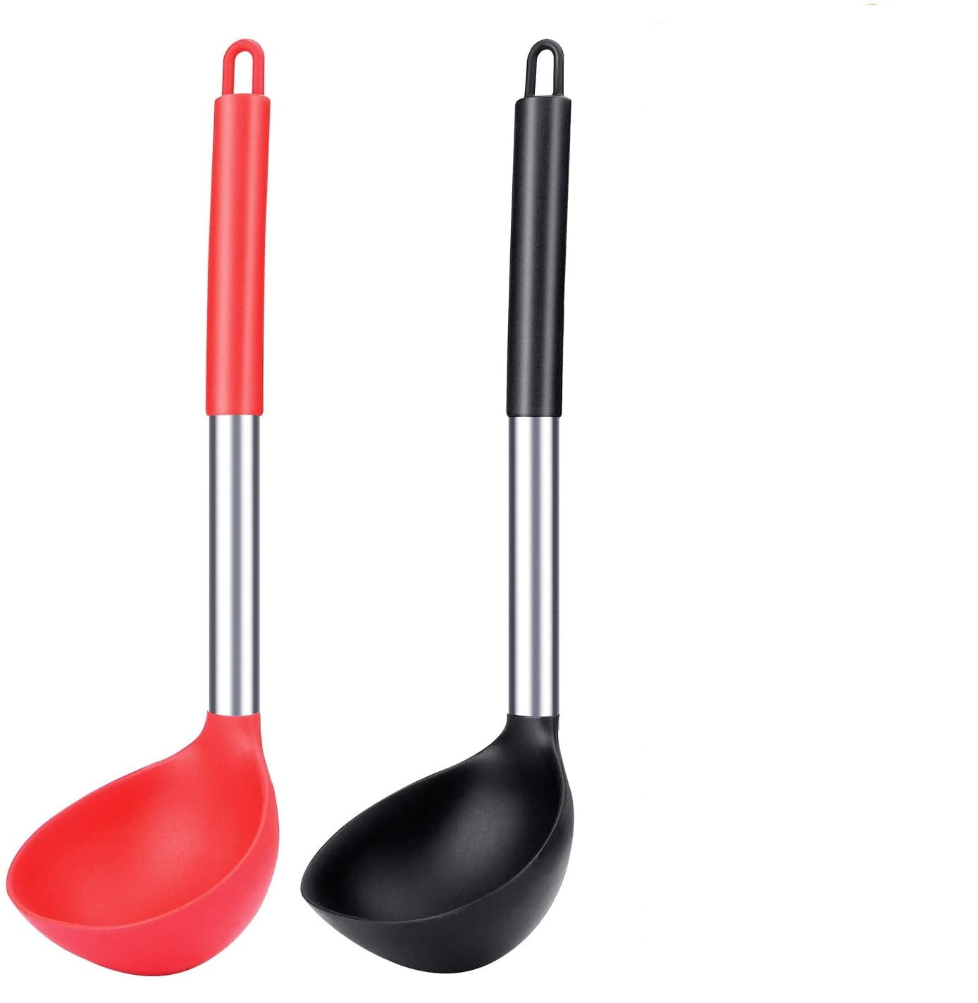3 Pcs Silicone Spoon Red,Blue,Black Nonstick Kitchen Spoon Heat-Resistant Cooking Spoons for Stirring Scooping and Mixing 