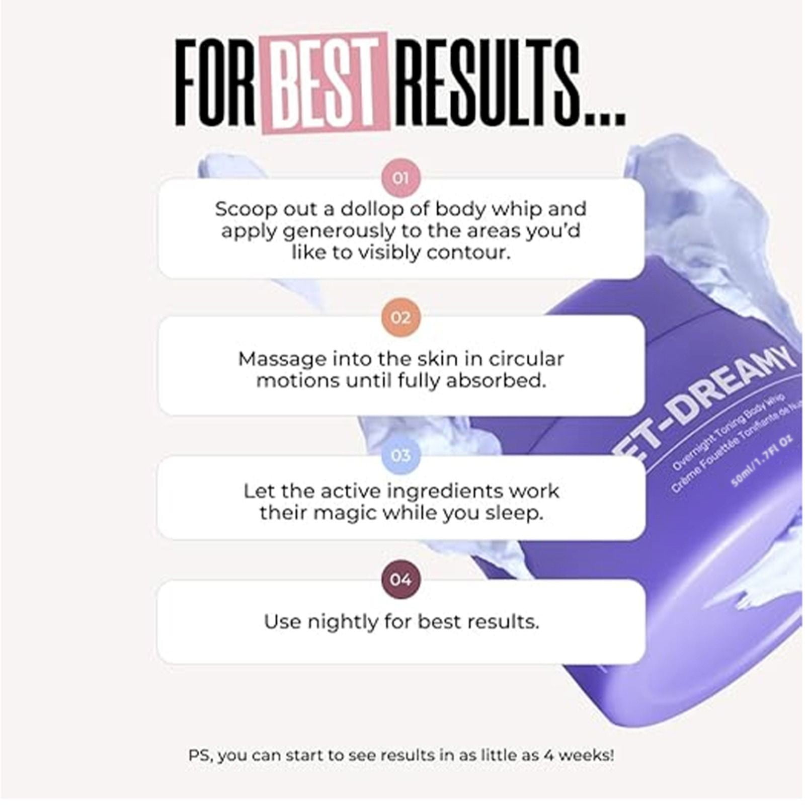 GET-DREAMY Overnight Toning Whip - Get Dreamy Firming Body Cream for Loose Skin, Anti-Wrinkle, Skin Tightening Gel,3.4oz(100ml)