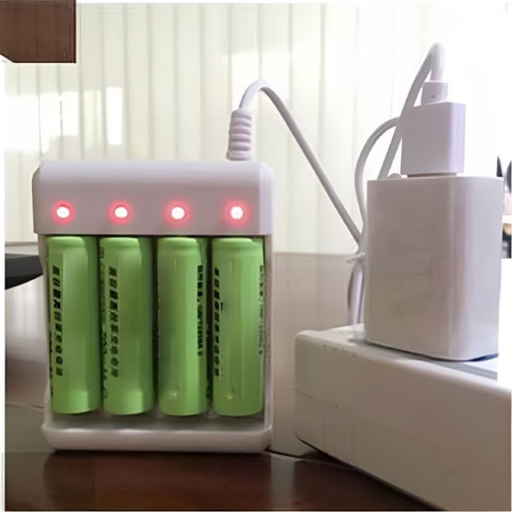 GJX Battery Charger USB 4 Slots AAA AA Rechargeable Battery Charging Station with Short Circuit Protection