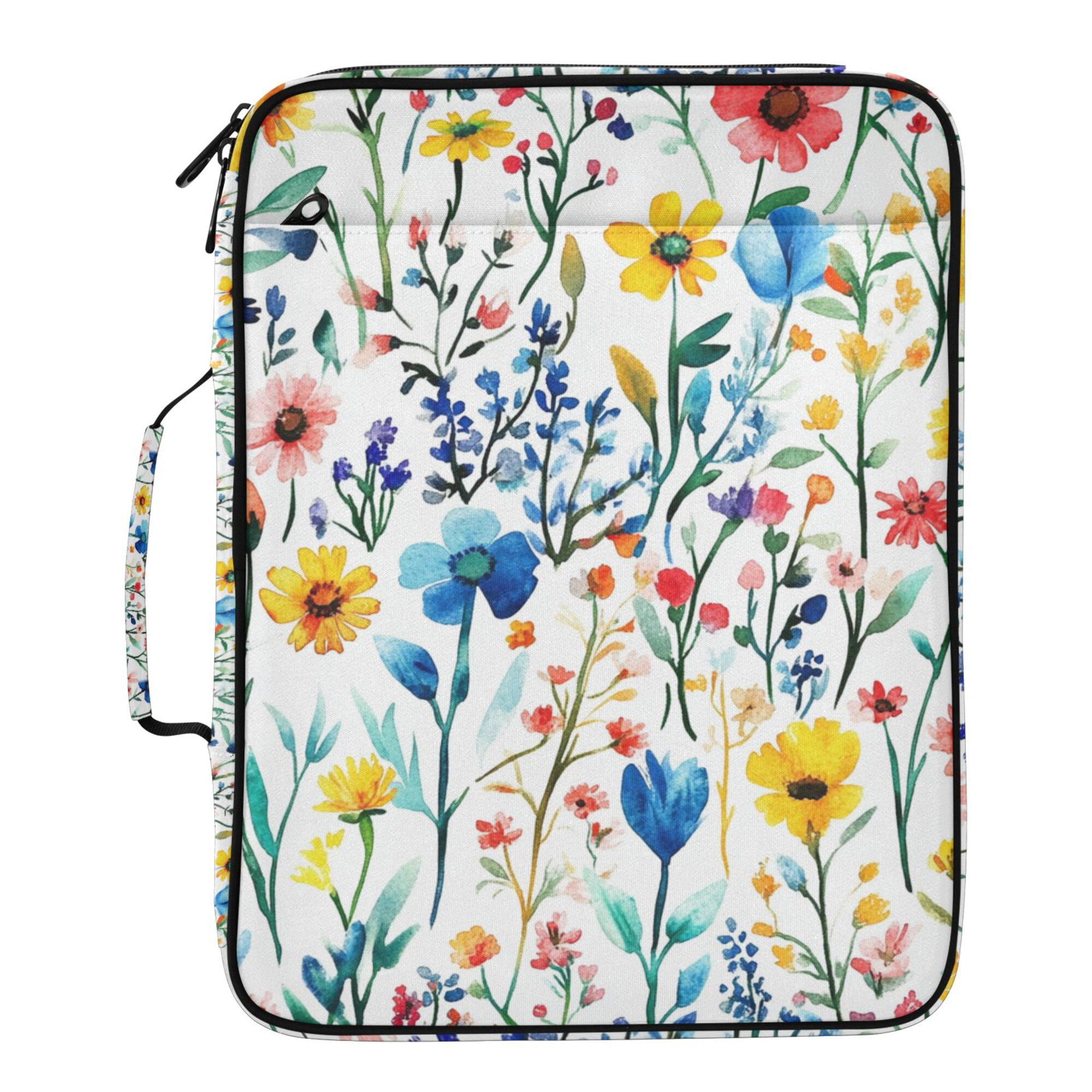 FORMRS Accordion File Folder A4 Size 7-Pocket Expanding Document Organizer Bag with 3 Ring Binder, Blue Wildflower Pattern