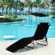 Gymax Foldable Lounge Chair Adjustable Outdoor Beach Patio Pool Recliner W/ Sun Shade