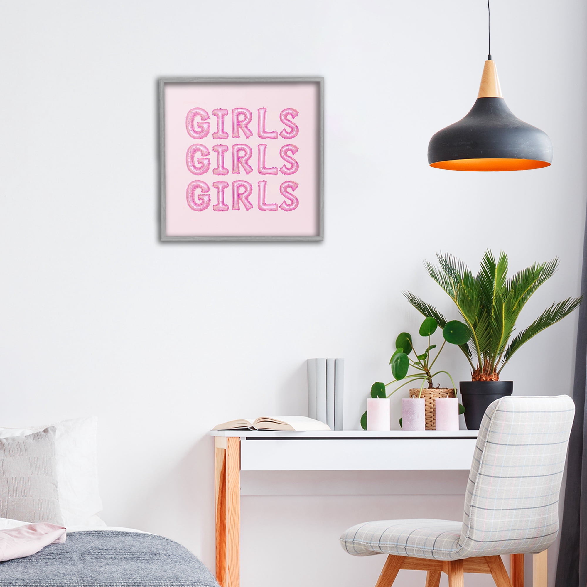 Stupell Industries Girls Letters Party Balloons Gray Framed Giclee Art, design by LISH Creative