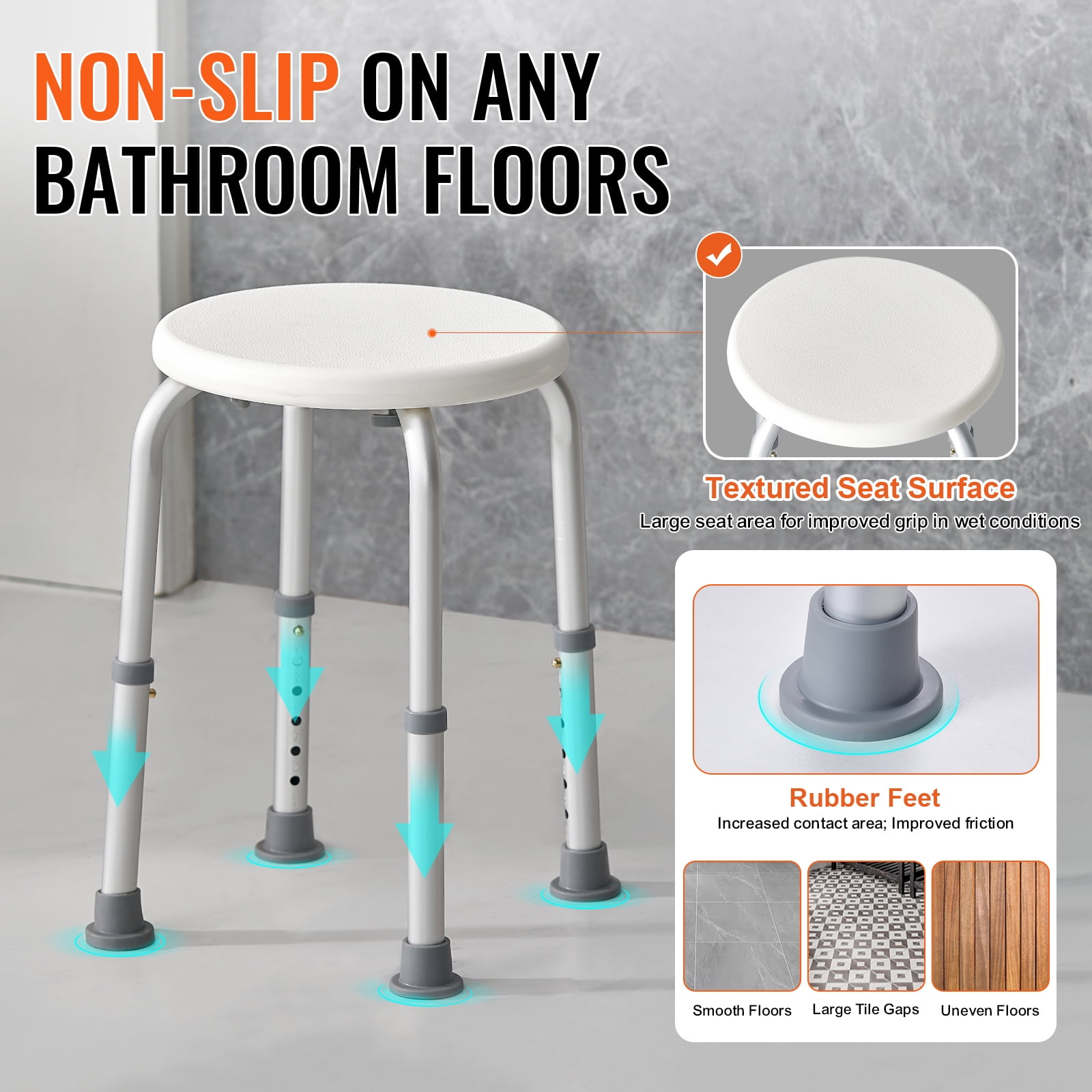 KFFKFF Bathing Chair for Shower Use, Height Modifiable Bath Stool, Secure Grip Tub Seating Stool for Seniors, Disabled Individuals, and Handicapped, Supports up to 300 lbs