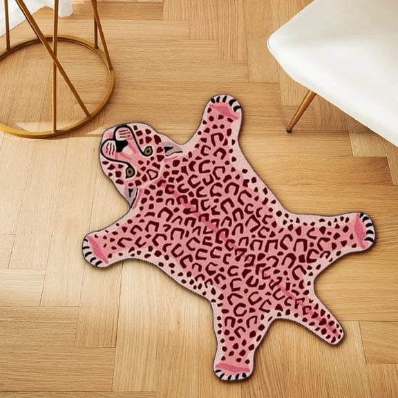 FEOLGEHLY Tiger Print Area Rug, Cute Cartoon Faux Tiger Plush Non-Slip Fluffy Animal Print Carpet Door Mat for Living Room Bedroom Playmat 16x24in