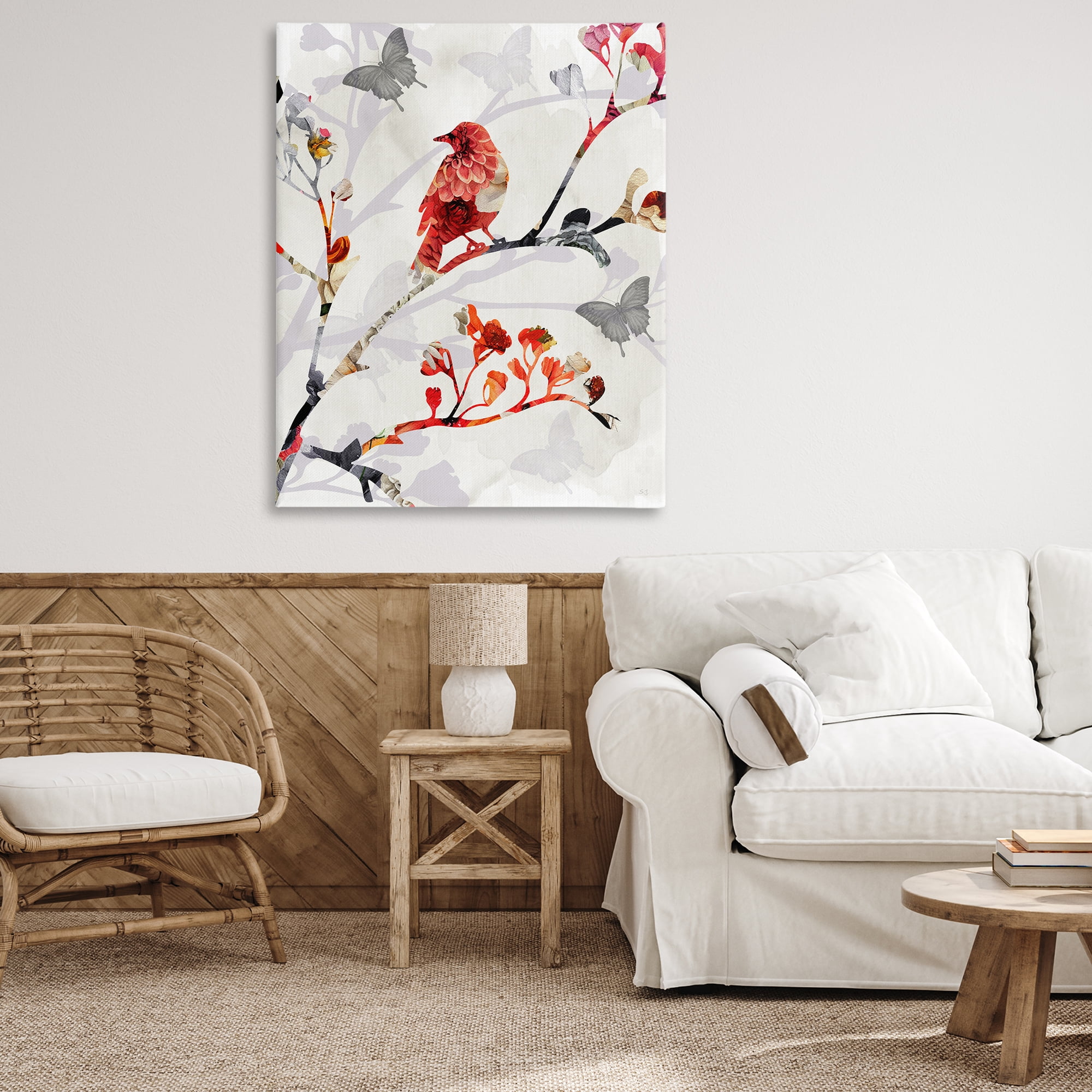 Stupell Industries Patterned Birds on Branches Landscape & Nature Painting Wrapped Canvas Art Print Wall Art, 36 x 48