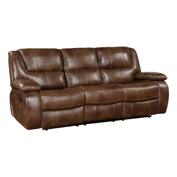 Licot Manual Double Recliner Sofa-Glossy Brown Leather-87 Inch