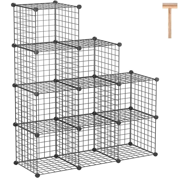 C&AHOME Rangement en Cube Métallique - Organisateur à 9 Cubes, Grilles Métalliques, Étagère Modulaire, Placard, Idéal pour Maison, Salon, Bureau - 36.6'L x 12.4'W x 48.4'H Noir