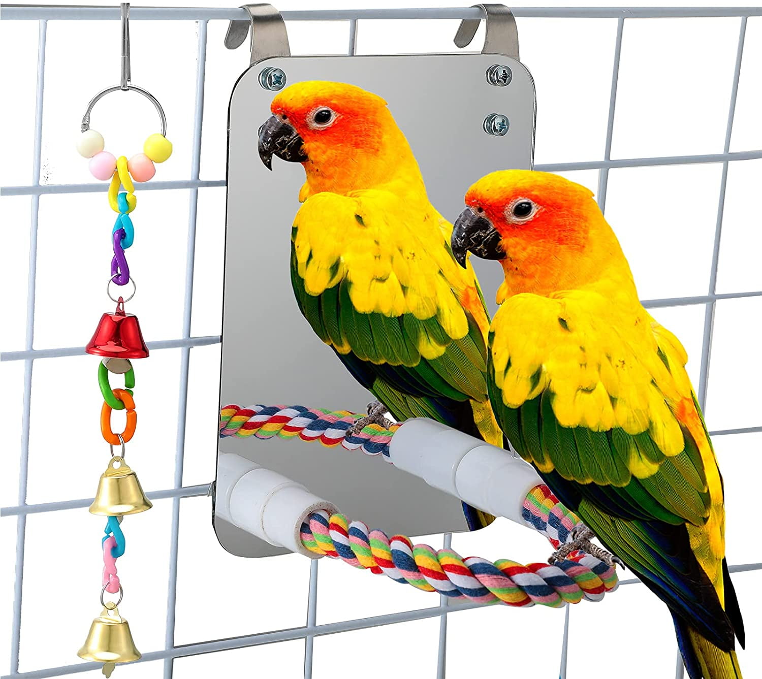 Brid Mirror with Rope Perch Bird Toys Swing Comfy Perch for Parakeet Cockatiel Conure Lovebirds Finch Canaries 