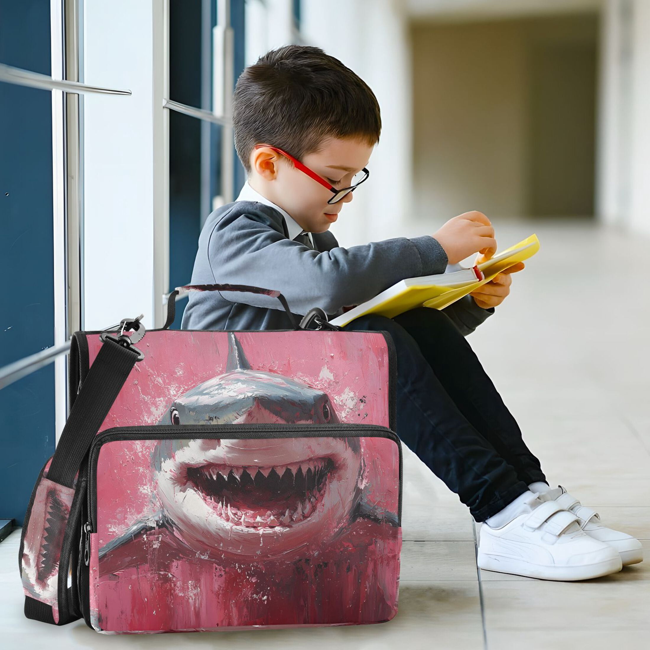 3 Ring Zipper Binder with Shoulder Strap Waterproof Trapper Keeper 2 Inch D-Ring 500 Sheets Capacity Aggressive Shark