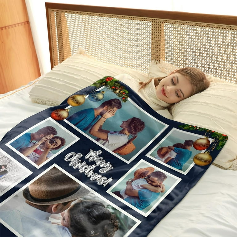 Personalised Blanket 76x100cm Custom Blanket with Words Picture Collage Customized Blankets Birthday Xmas Souvenir Gifts Personalized Throw for