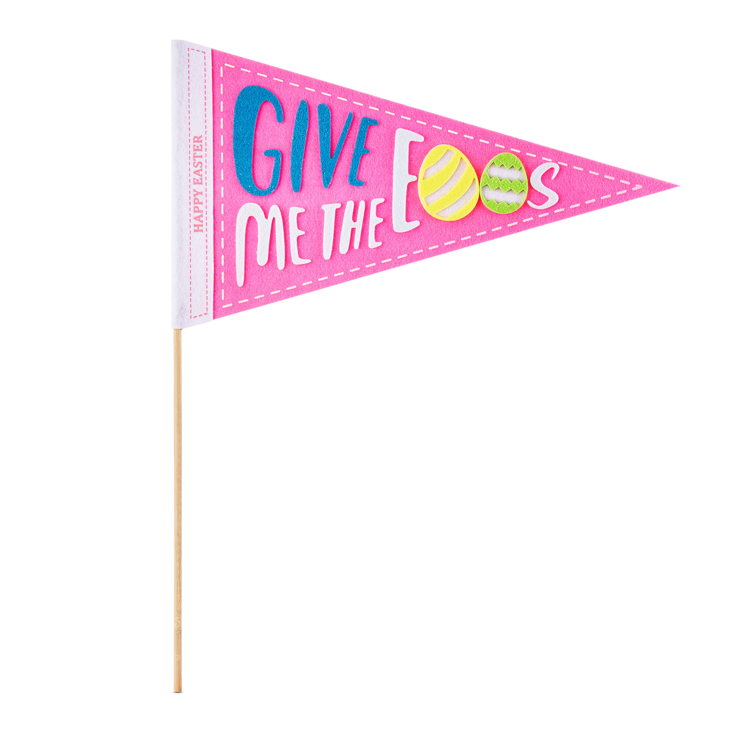 Way to Celebrate Easter Give Me The Eggs Pink Felt Pennant, on a Stick, 18"