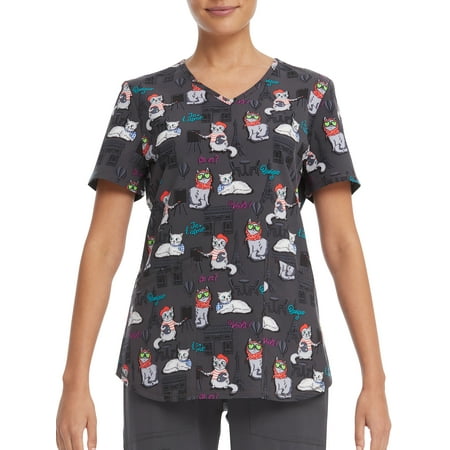 

Scrubstar Women s French Feline V-Neck Print Scrub Top WD710X47