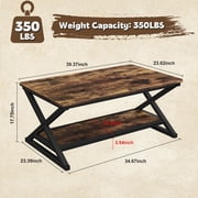 39 inch Rustic Brown Rectangle Coffee Table for Living Room, 2-Tier Farmhouse Coffee Tables with Round Corner, Center Table for Small Space, Apartment, Office