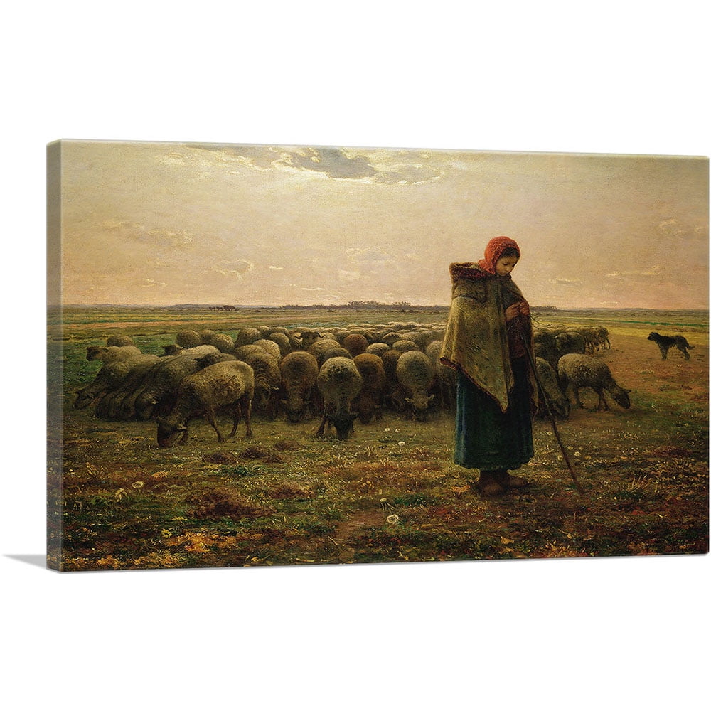 ARTCANVAS Shepherdess with Her Flock 1864 Canvas Art Print by Jean