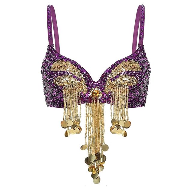 Guardurnaity Sujetador adelgazante con cuentas, brillante, para danza del vientre, sexy, para carnaval, ideal para festivales, bares y fiestas. Disfraces de disfraces violeta