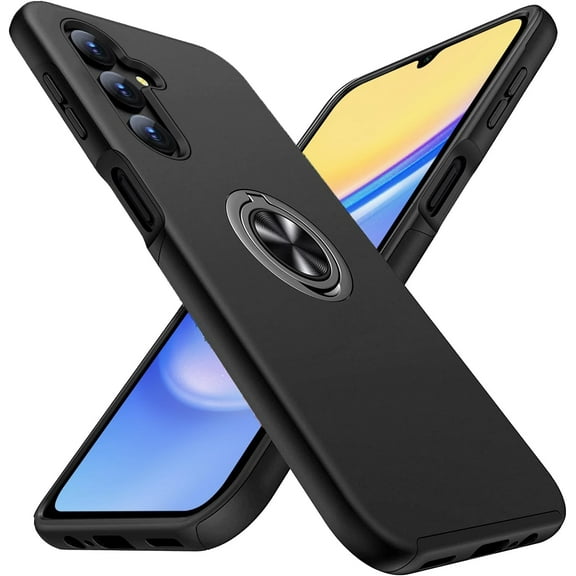 AIOVETEAB for Samsung Galaxy A15 5G Case,Silky Soft Touch Heavy Duty Protective Cover with Ring Holder Kickstand Magnetic Phone Case for Samsung Galaxy A15 5G 2024 (Black)