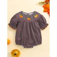 thumbnail image 3 of Miaouyo Baby Halloween Fall Romper Pumpkin Embroidered Plaid Short Sleeve Round Neck Ruffled Jumpsuits, 3 of 9