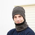 thumbnail image 3 of 2 Pcs/Set Men Hat Scarf Set Knitted High Elasticity Anti-slip Cozy Warm Solid Color Knitted Thick Plush Winter Cycling Riding Beanie Neck Warmer Set, 3 of 8