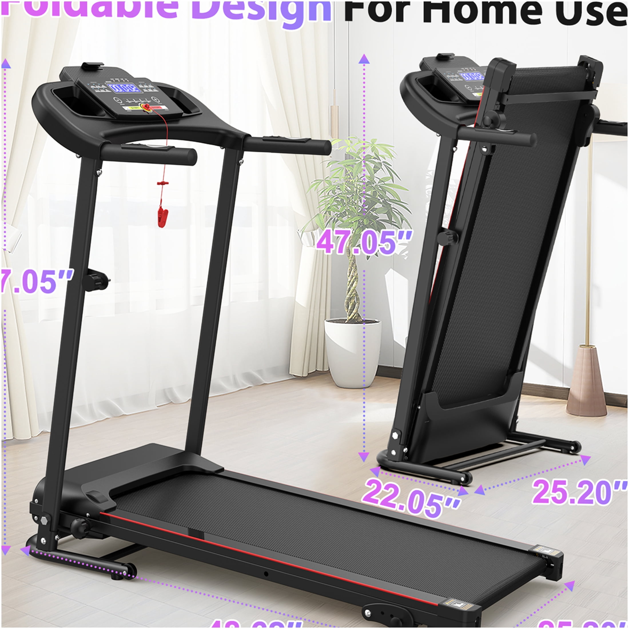 JERFIT Electric Folding Treadmill for Home, 2.5HP Motor 12KM/H Speed, 3-Level Incline, Bluetooth Speaker, Compact Running Machine for Cardio Workout