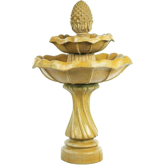 Solid Rock Stoneworks Concrete Large Double Tulip 15" Pineapple Fountain - 54" Tall - Desert Sand